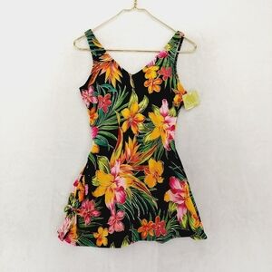 Islander Multicolored Floral Sleeveless V-Neck Flared Mini Party Dress 255